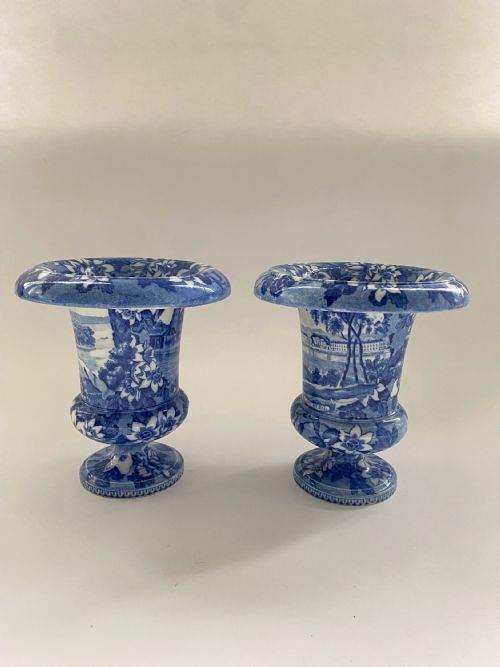 A PAIR OF SWEDISH BLUE AND WHITE TRANSFER VASES 1820 - ADDITIONAL PHOTO 4