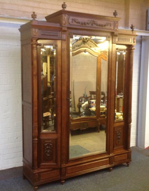large mahogany breakfront french armoire - CATEGORY: ANTIQUE WARDROBES - DATED 1880