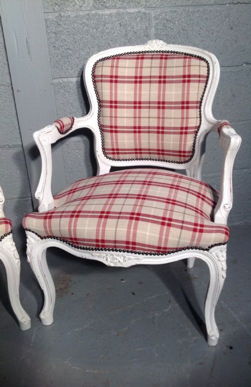 PAIR OF FRENCH CHAIRS IN RED TARTAN FABRIC - ADDITIONAL PHOTO 1