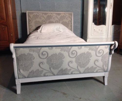 french 34 size painted bed with swan detailing - CATEGORY: ANTIQUE BEDS - DATED 1920