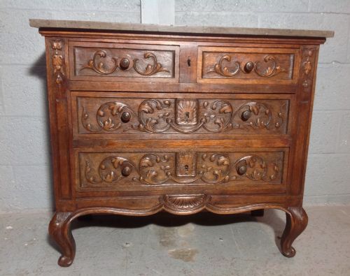 CARVED OAK FRENCH COMMODE WITH MARBLE TOP - ADDITIONAL PHOTO 9