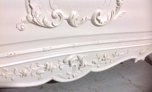 ORNATELY CARVED WALNUT BED IN FARROW AND BALL GREY - ADDITIONAL PHOTO 4