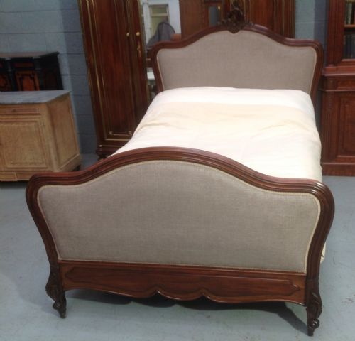 mahogany french upholstered bed - CATEGORY: ANTIQUE BEDS - DATED 1920