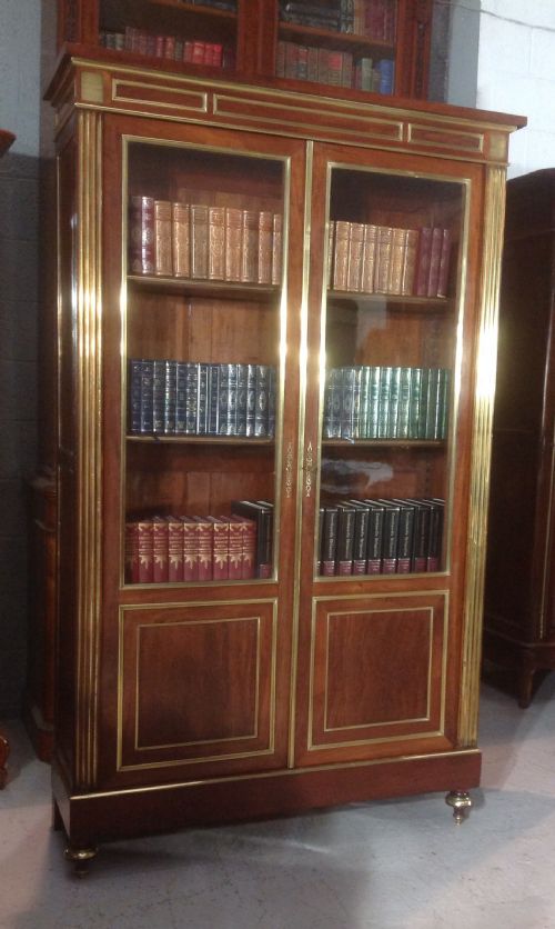 inlaid brass and mahogany french bookcase - CATEGORY: ANTIQUE BOOKCASES - DATED 1880