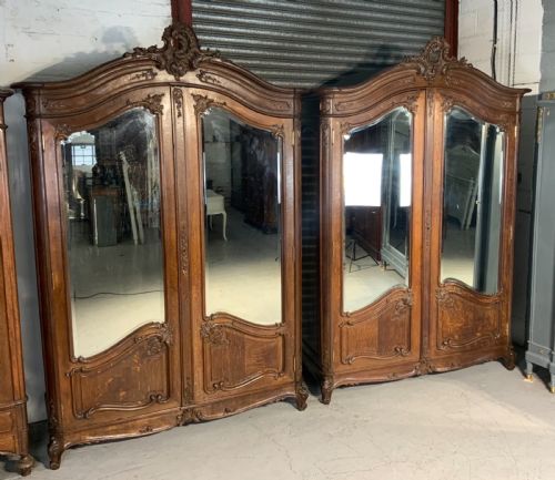 stunning pair of french carved oak armoires - CATEGORY: ANTIQUE WARDROBES - DATED 1900