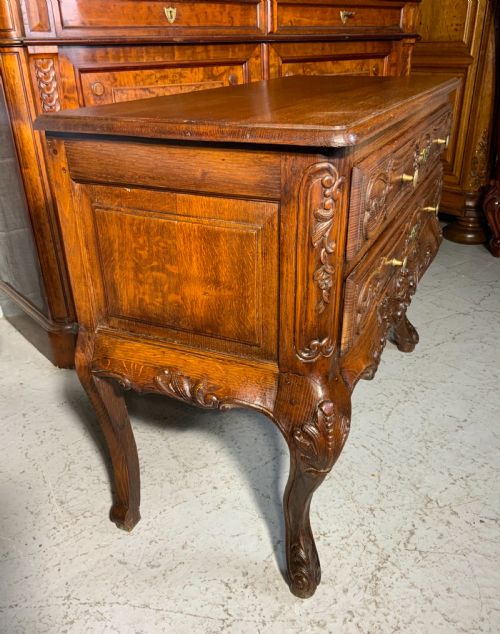 CARVED OAK FRENCH COMMODE CHEST OF DRAWERS - ADDITIONAL PHOTO 3