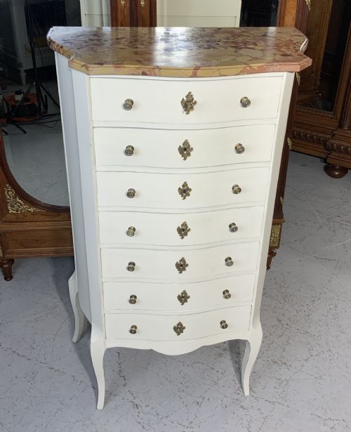 painted french semanier chest of drawers with marble top - CATEGORY: ANTIQUE CHEST OF DRAWERS - DATED 1920