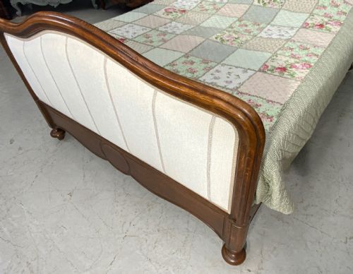 SOLID OAK FRENCH KING SIZE BED NEWLY UPHOLSTERED - ADDITIONAL PHOTO 2