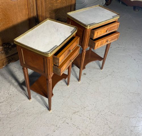 PAIR OF FRENCH BEDSIDE CABINETS WITH BRASS GALLERIES - ADDITIONAL PHOTO 4
