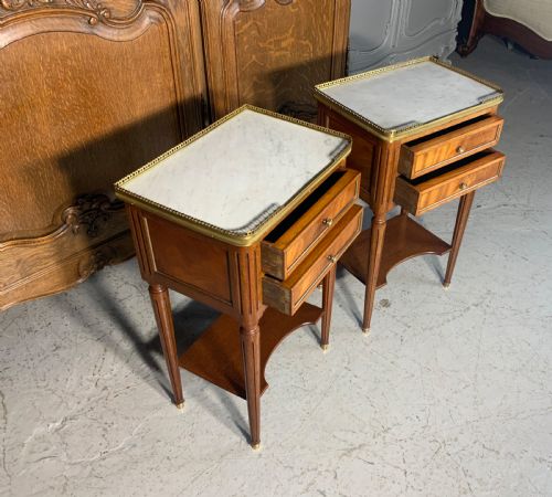 PAIR OF FRENCH BEDSIDE CABINETS WITH BRASS GALLERIES - ADDITIONAL PHOTO 5
