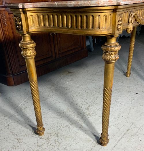 LARGE FRENCH MARBLE TOPPED GILT CONSOLE TABLE - ADDITIONAL PHOTO 6