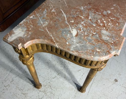 LARGE FRENCH MARBLE TOPPED GILT CONSOLE TABLE - ADDITIONAL PHOTO 10