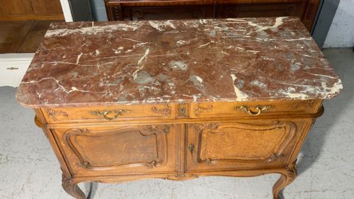 CARVED OAK FRENCH MARBLE TOPPED SIDEBOARD - ADDITIONAL PHOTO 3
