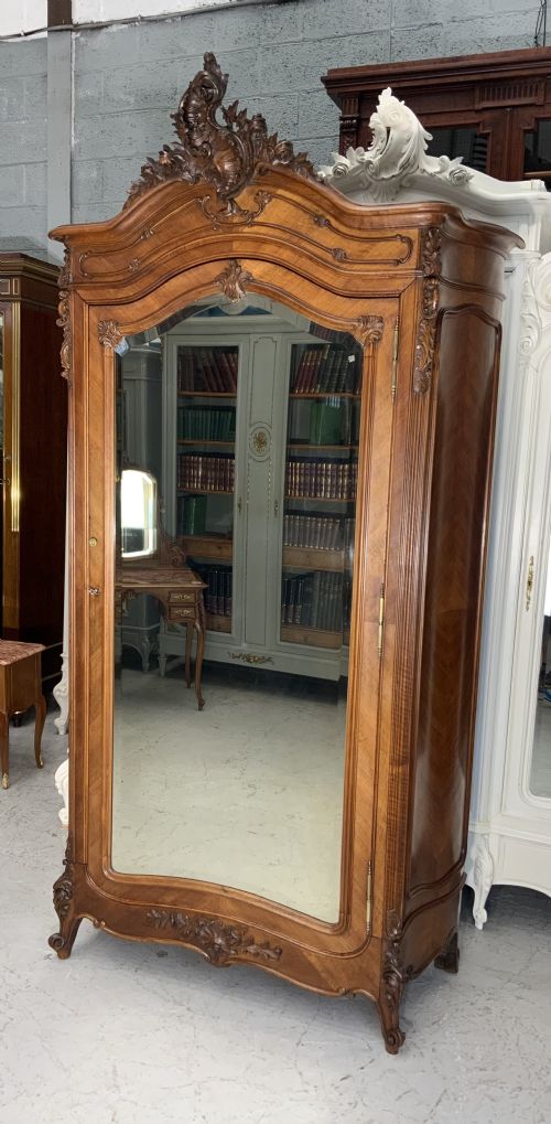 impressive carved french walnut single armoire - CATEGORY: ANTIQUE CUPBOARDS - DATED 1880
