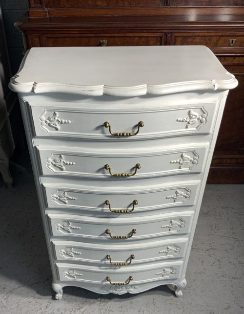 PAINTED FRENCH CARVED OAK CHEST OF DRAWERS - ADDITIONAL PHOTO 1