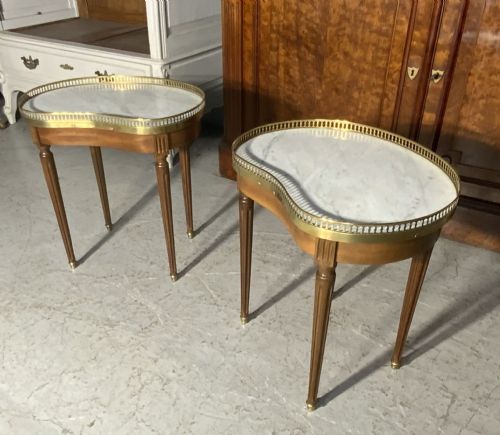 PAIR OF FRENCH MARBLE TOPPED SIDE TABLES - ADDITIONAL PHOTO 4