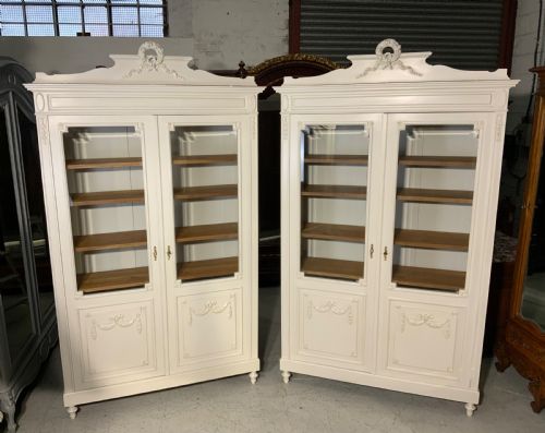 matching pair of painted french bookcases - CATEGORY: ANTIQUE BOOKCASES - DATED 1920