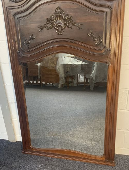 CARVED WALNUT TRUMEAU MIRROR - ADDITIONAL PHOTO 5