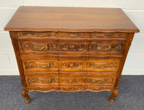 CARVED OAK FRENCH CHEST OF DRAWERS