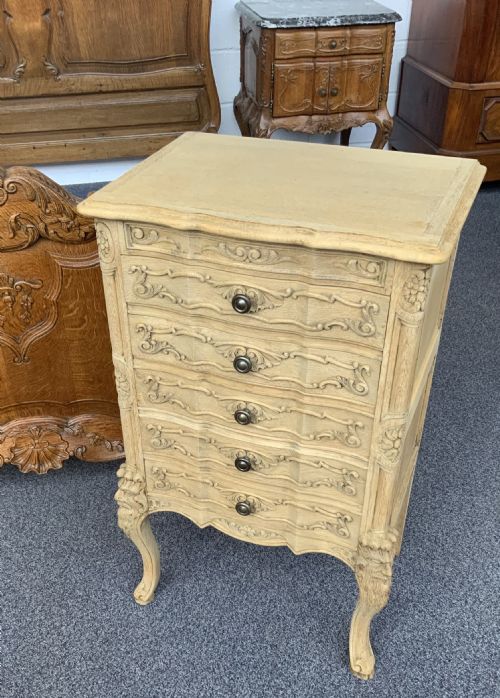 CARVED OAK BLEACHED FRENCH CHEST OF DRAWERS