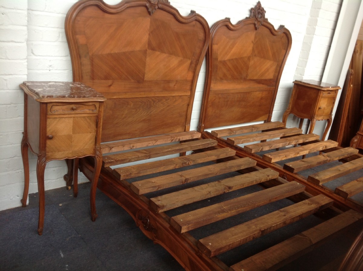 PAIR OF WALNUT FRENCH TWIN BEDS AND BEDSIDE CABINETS View IV