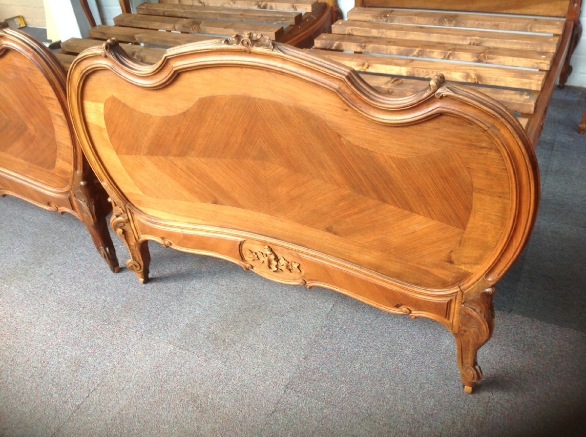 PAIR OF WALNUT FRENCH TWIN BEDS AND BEDSIDE CABINETS View V