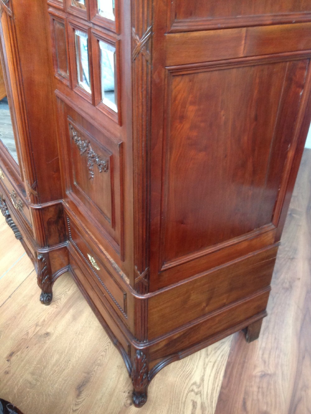 LARGE SOLID WALNUT BREAKFRONT ARMOIRE. View IV