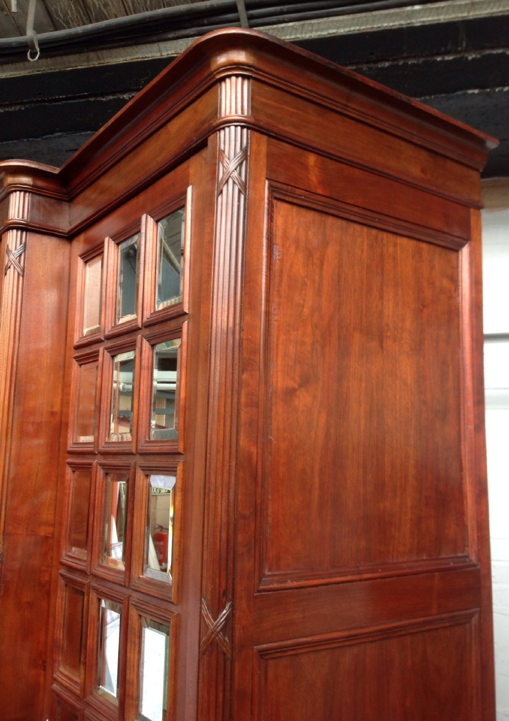 LARGE SOLID WALNUT BREAKFRONT ARMOIRE. View III