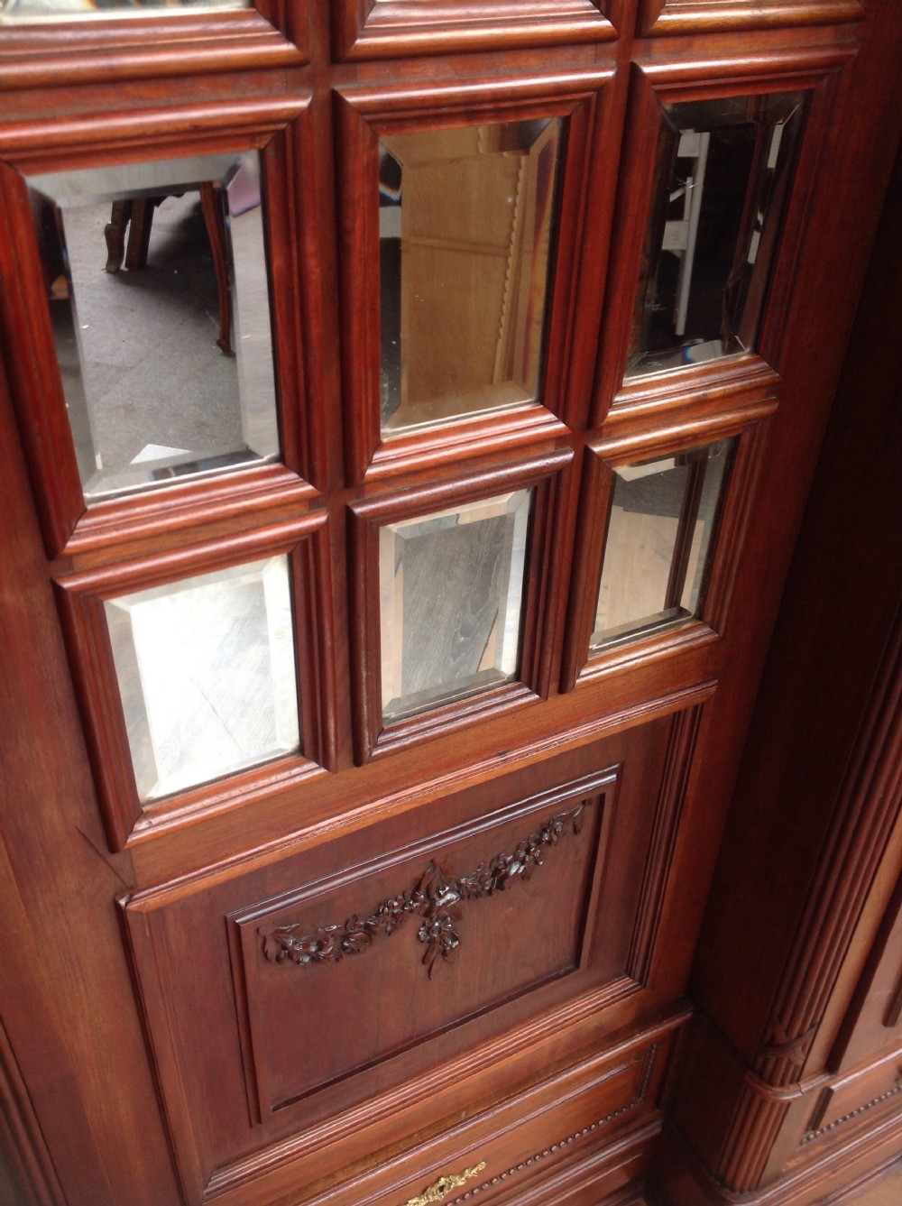 LARGE SOLID WALNUT BREAKFRONT ARMOIRE. View VII