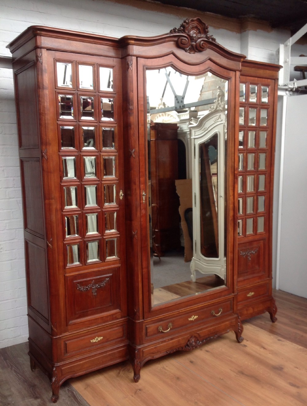LARGE SOLID WALNUT BREAKFRONT ARMOIRE. View X