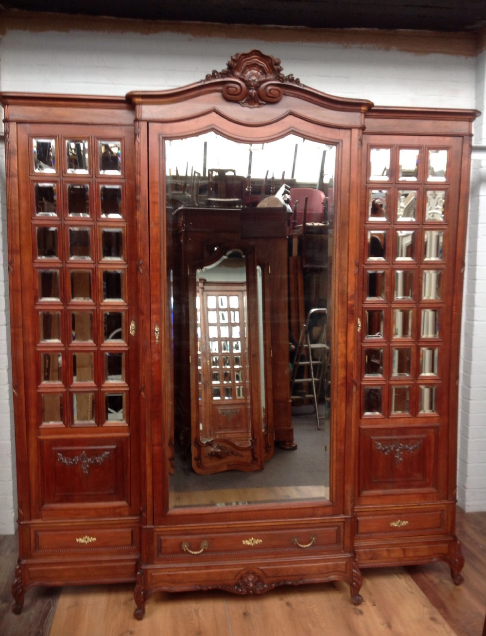 LARGE SOLID WALNUT BREAKFRONT ARMOIRE. View XII