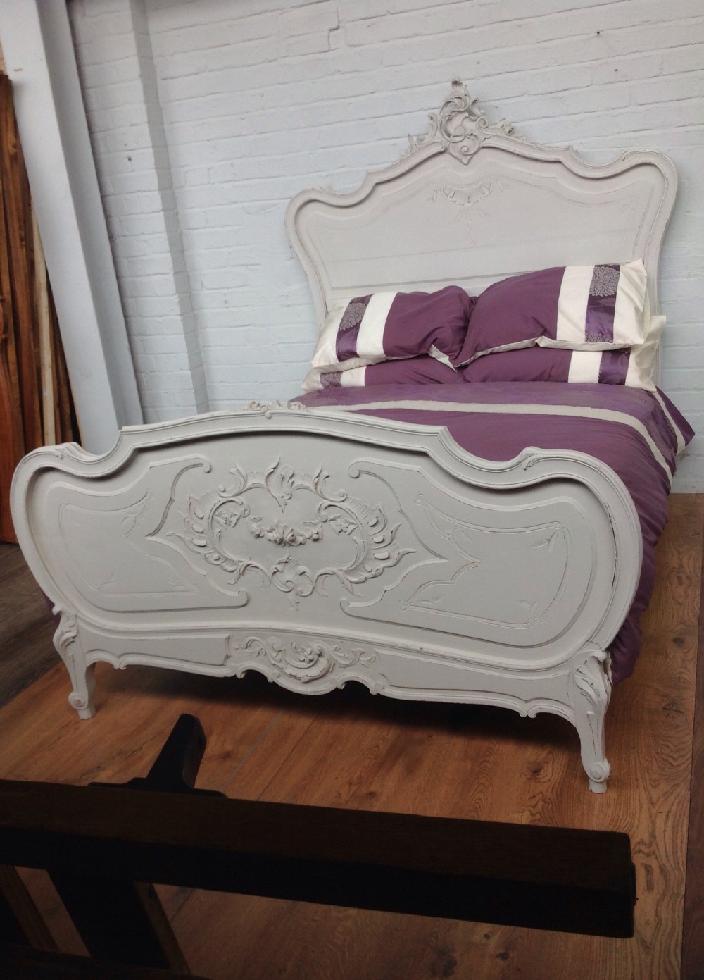 PAINTED FRENCH CARVED WALNUT BED View IV