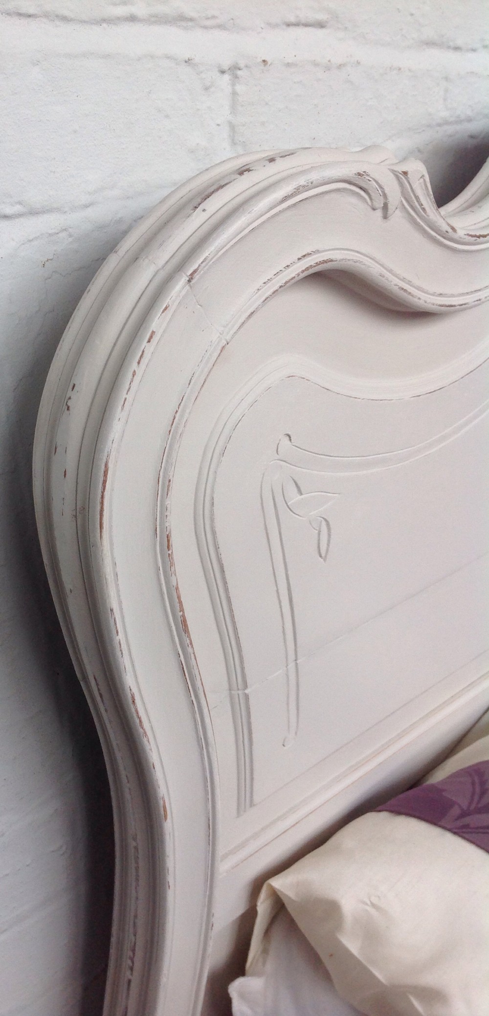 PAINTED FRENCH CARVED WALNUT BED View V