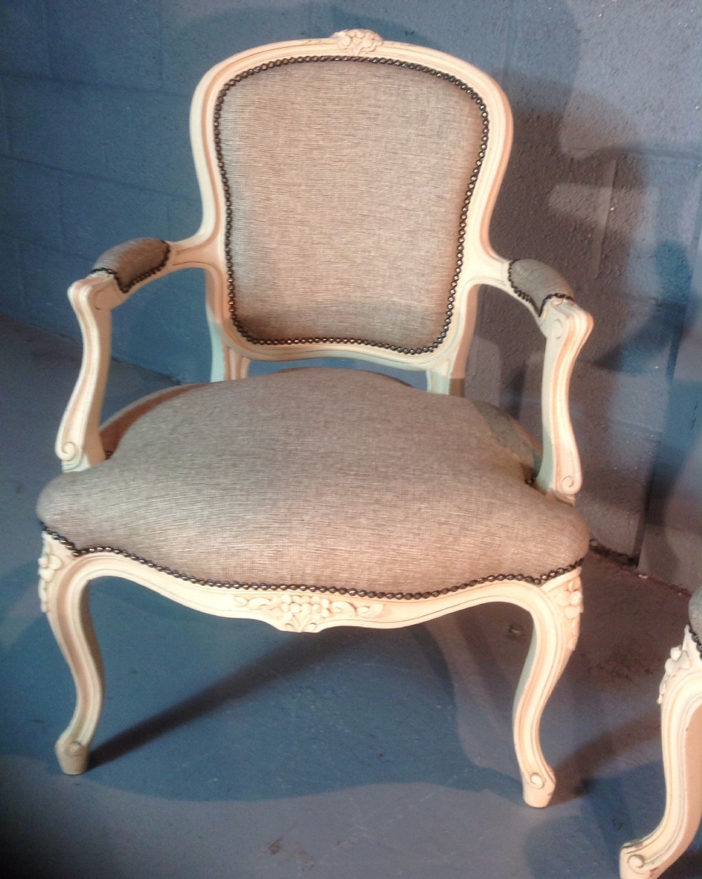PAIR OF NEWLY UPHOLSTERED FRENCH ARMCHAIRS View II
