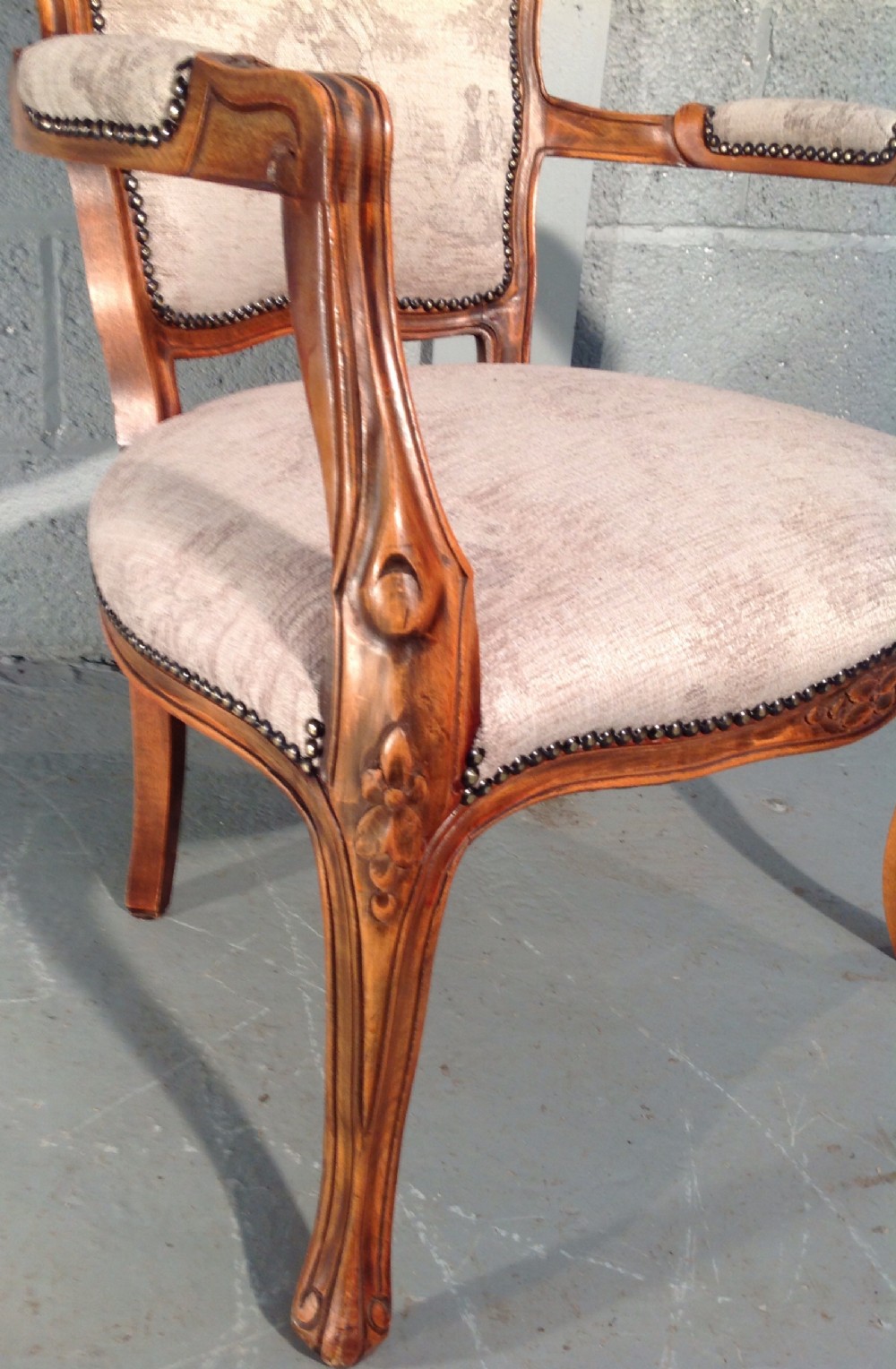 ANTIQUE FRENCH UPHOLSTERED ARMCHAIR View V