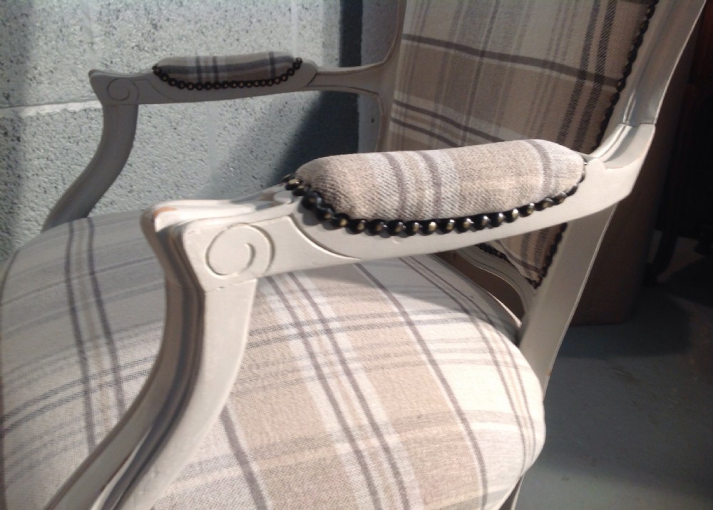 PAIR OF FRENCH ARMCHAIRS IN TARTAN FABRIC View II