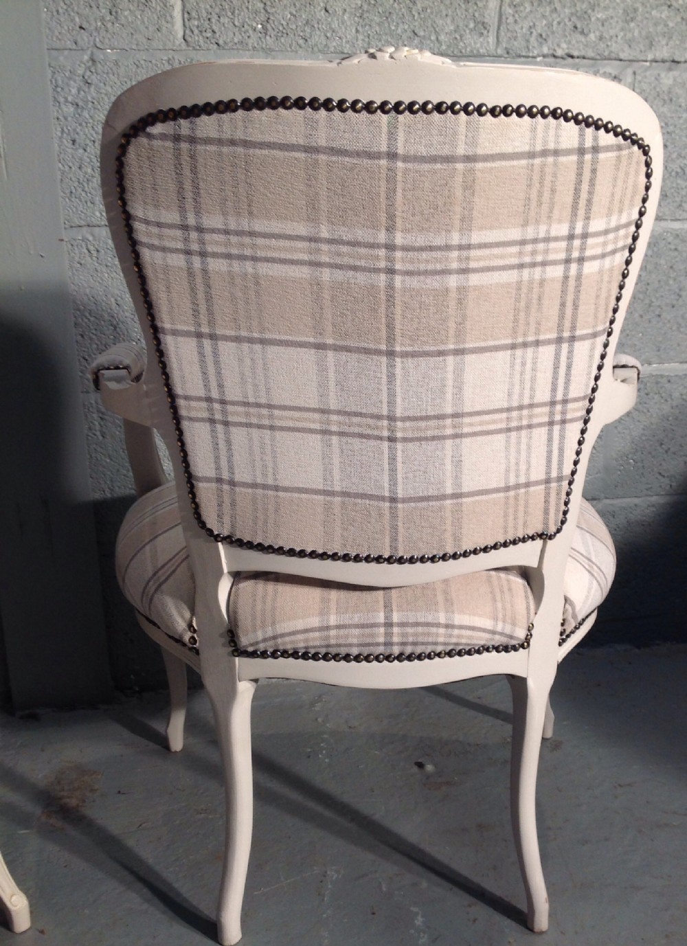 PAIR OF FRENCH ARMCHAIRS IN TARTAN FABRIC View III