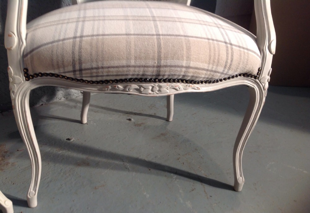 PAIR OF FRENCH ARMCHAIRS IN TARTAN FABRIC View IV