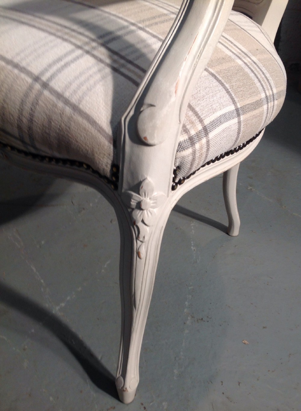 PAIR OF FRENCH ARMCHAIRS IN TARTAN FABRIC View V