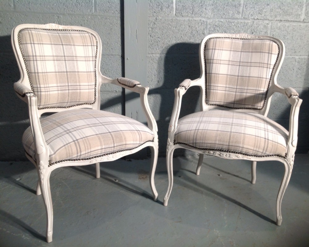 PAIR OF FRENCH ARMCHAIRS IN TARTAN FABRIC View VII