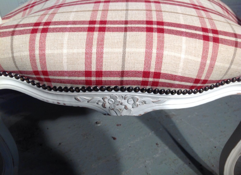 PAIR OF FRENCH CHAIRS IN RED TARTAN FABRIC View IV