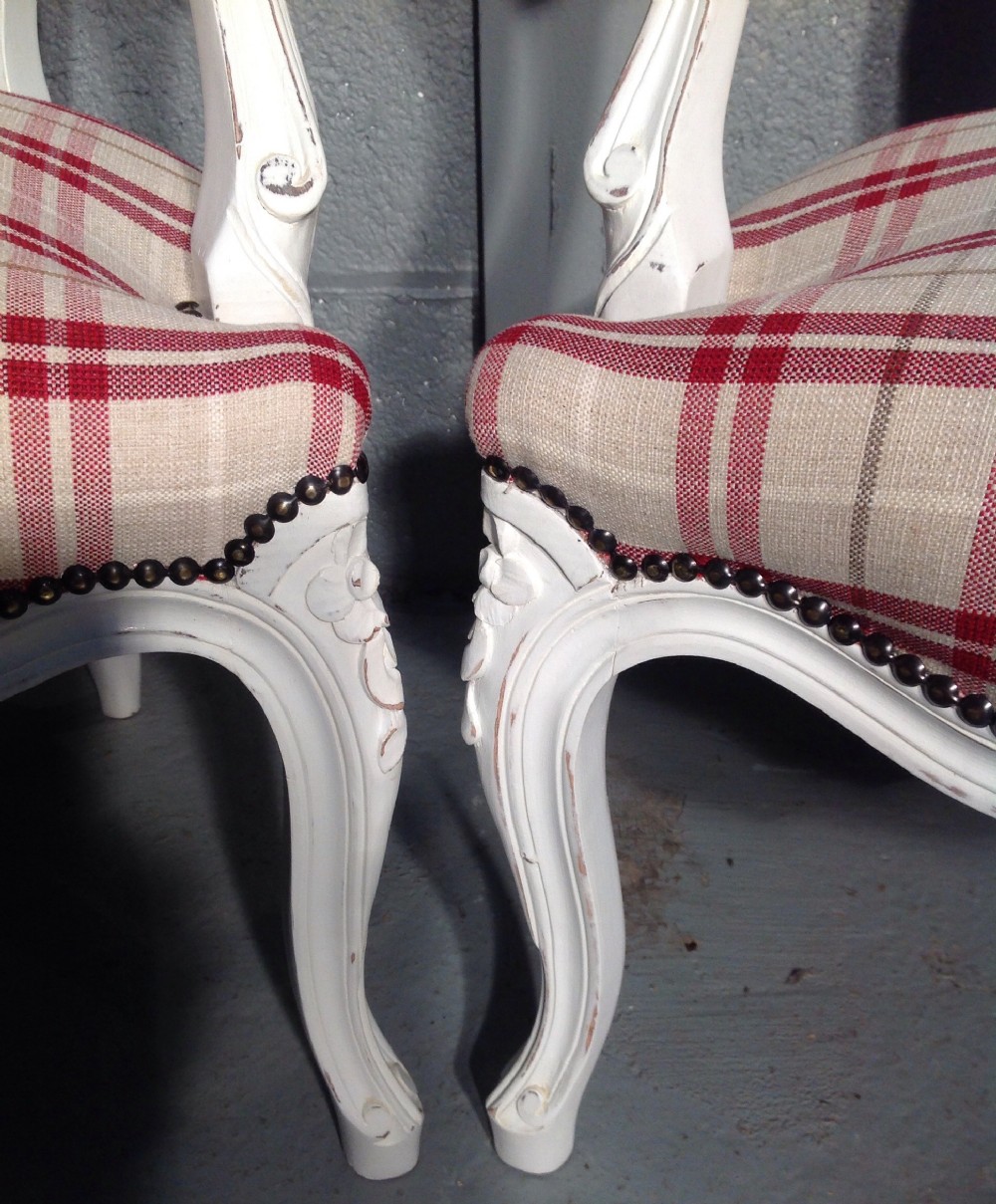 PAIR OF FRENCH CHAIRS IN RED TARTAN FABRIC View V