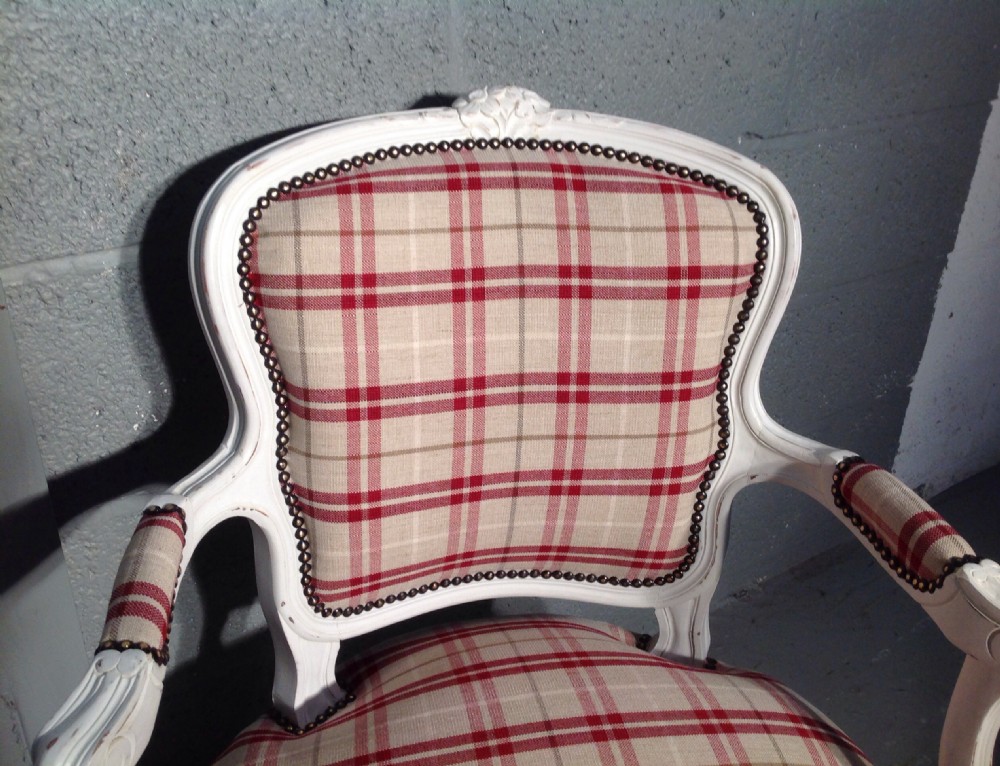 PAIR OF FRENCH CHAIRS IN RED TARTAN FABRIC View VI