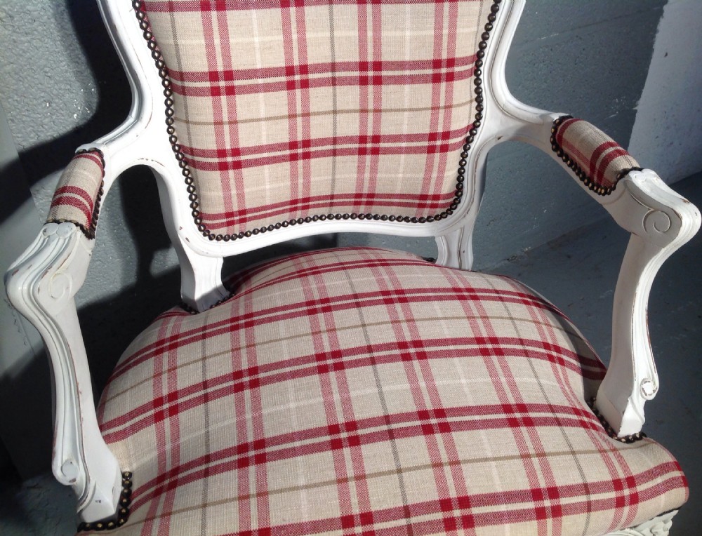 PAIR OF FRENCH CHAIRS IN RED TARTAN FABRIC View VII
