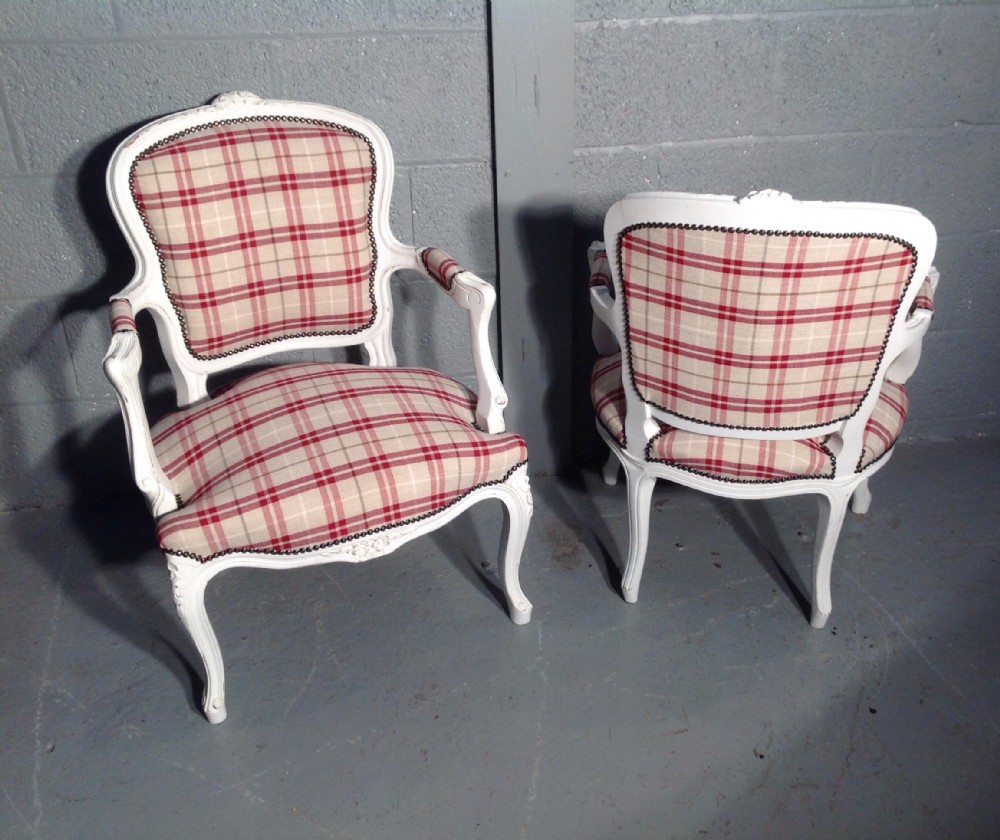 PAIR OF FRENCH CHAIRS IN RED TARTAN FABRIC View IX