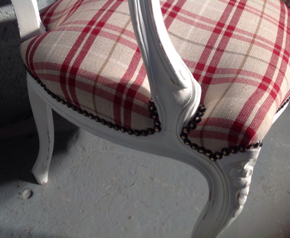 PAIR OF FRENCH CHAIRS IN RED TARTAN FABRIC View XII