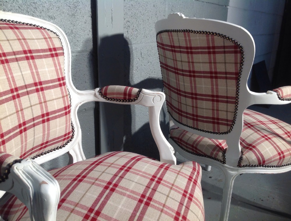 PAIR OF FRENCH CHAIRS IN RED TARTAN FABRIC View XIII
