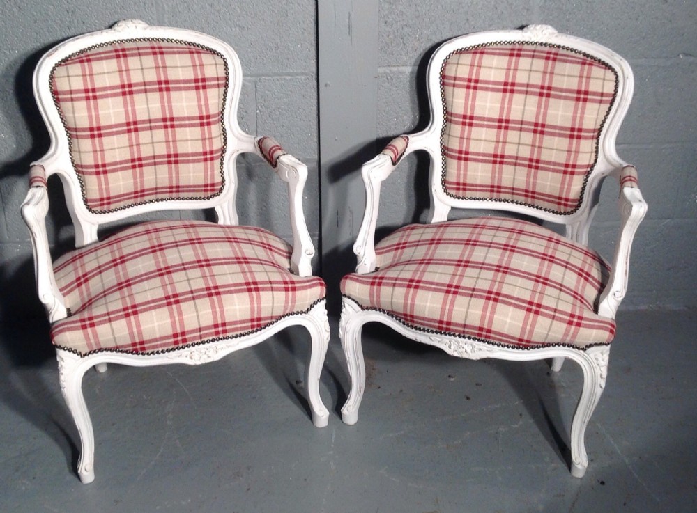 PAIR OF FRENCH CHAIRS IN RED TARTAN FABRIC View XIV