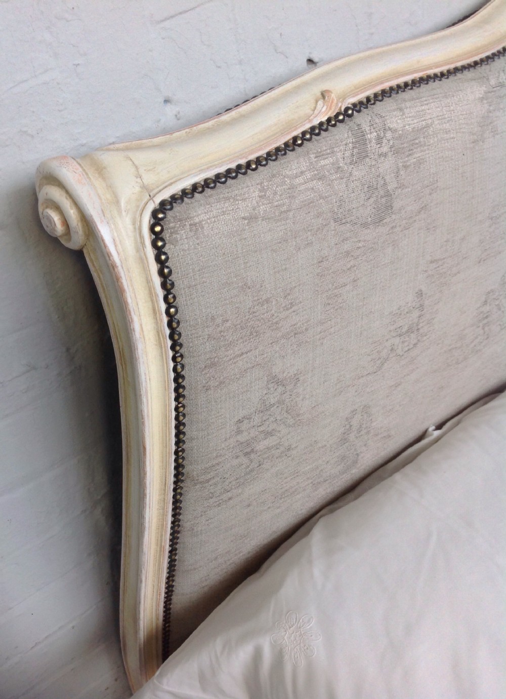 ANTIQUE FRENCH UPHOLSTERED CORBEILLE BED KINGSIZE WIDTH. View IX