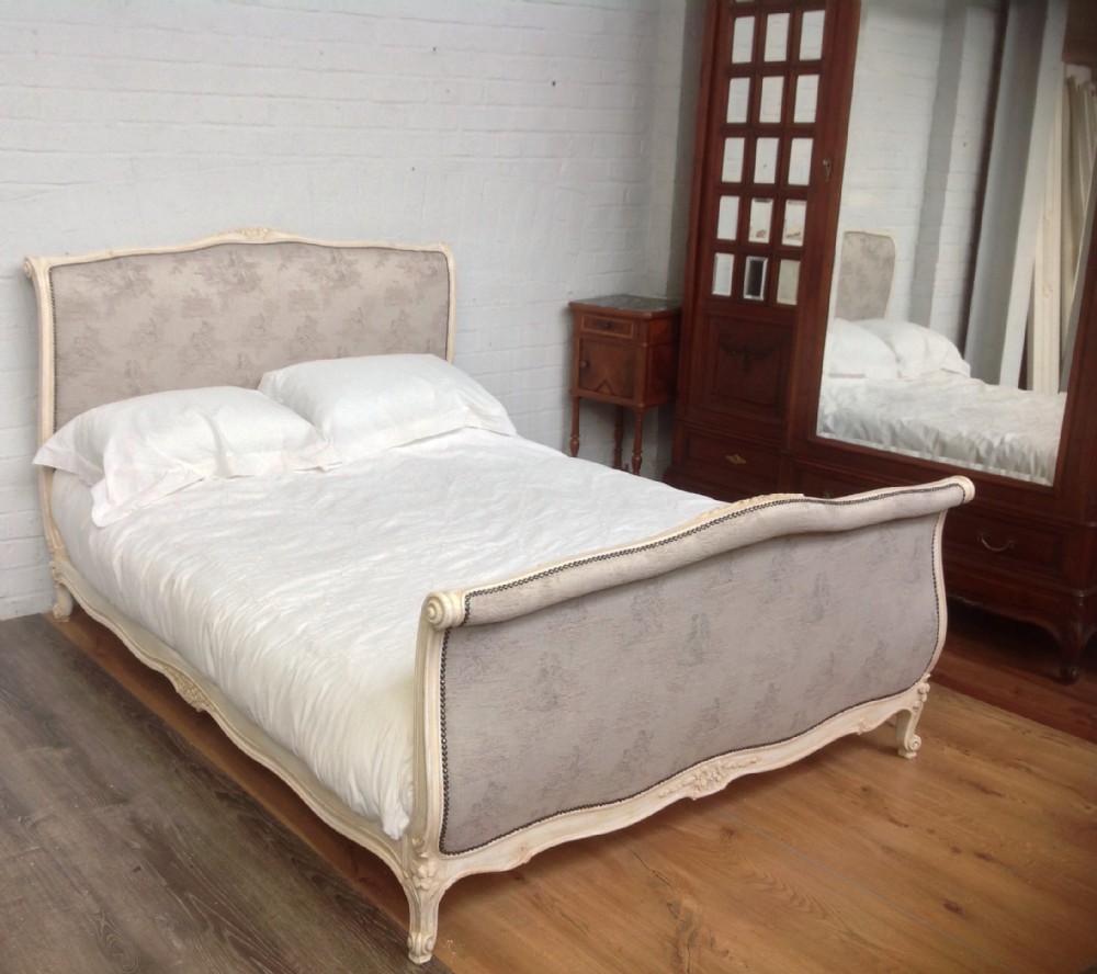 ANTIQUE FRENCH UPHOLSTERED CORBEILLE BED KINGSIZE WIDTH. View XV